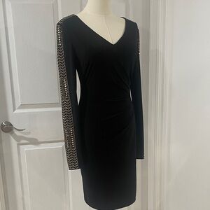 Guess Black Long Sleeve Cocktail Dress with V-Neck